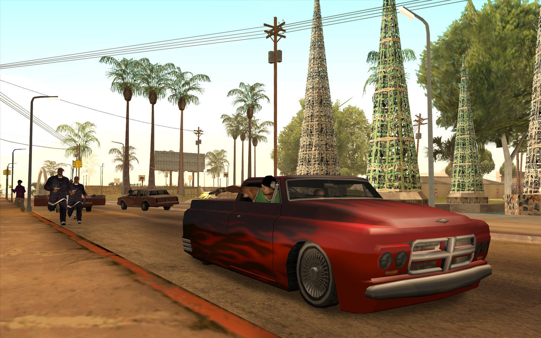 Grove street members cruising in Ganton